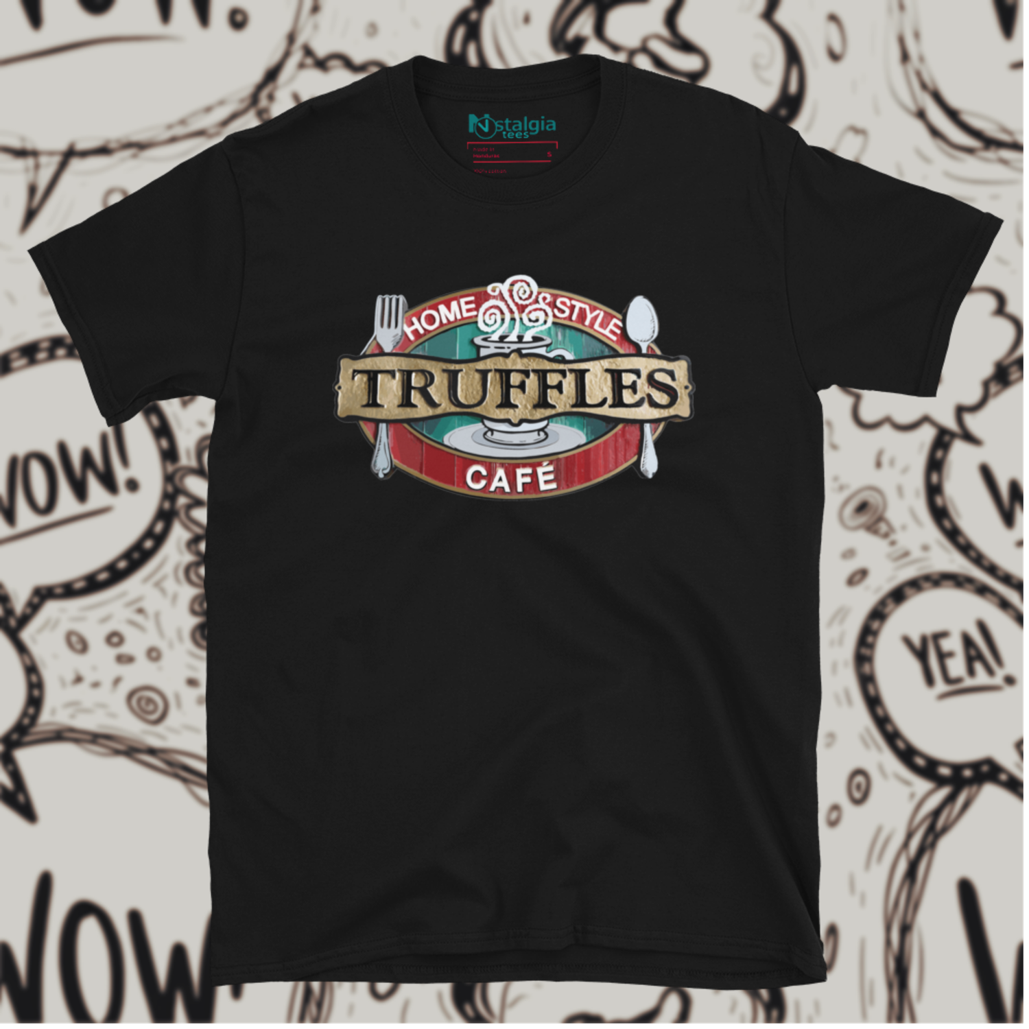 100% Cotton Black Unisex Softstyle T-Shirt for Truffles Café