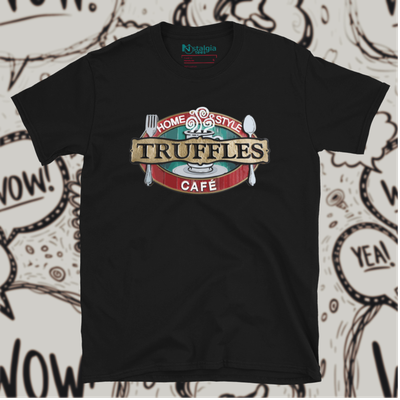 100% Cotton Black Unisex Softstyle T-Shirt for Truffles Café