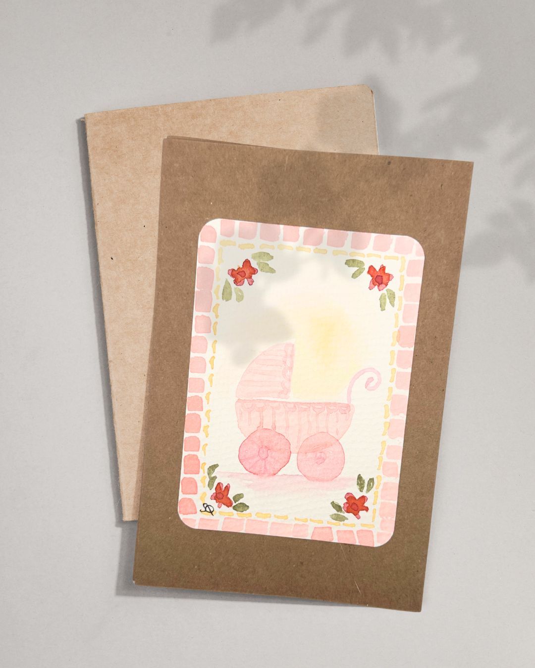 Hand-Painted Watercolor Greeting Card - Pink Stylo