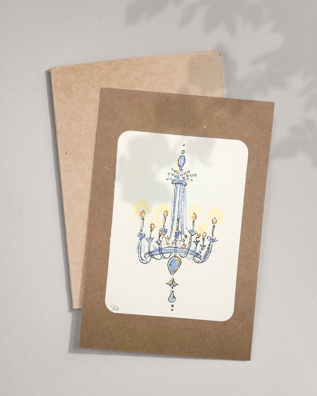 Hand-Painted Watercolor Greeting Card - Blue Chandelier