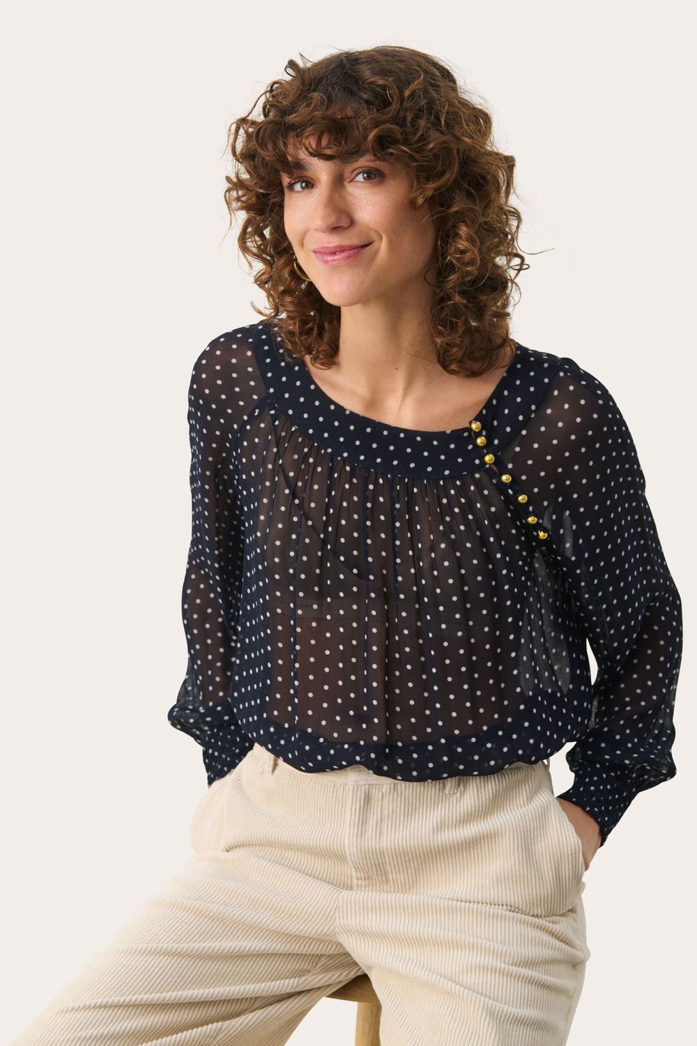 LajaPW SH, Color: Dark Navy Dot, Size: 34