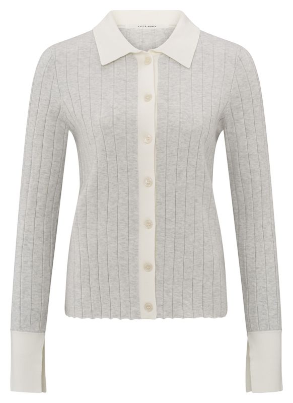 Rib Cardigan with Contrast Details