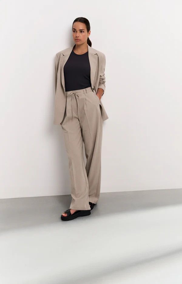 Woven pistripe wide leg trousers