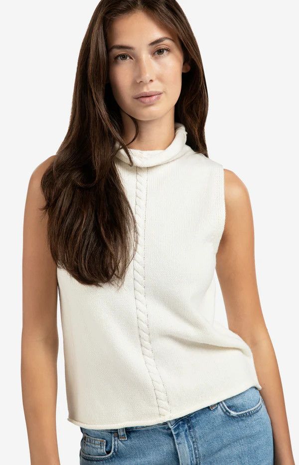Cable high neck sleeveless swe