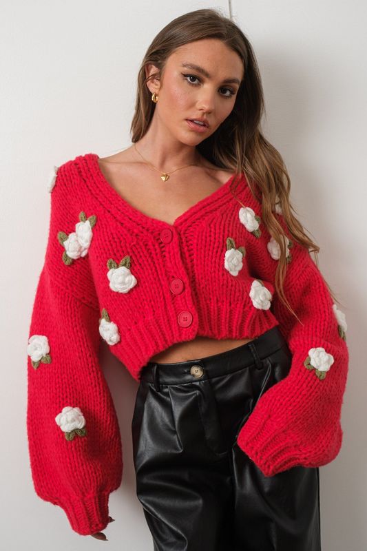 3D Rose Knitted Cardigan