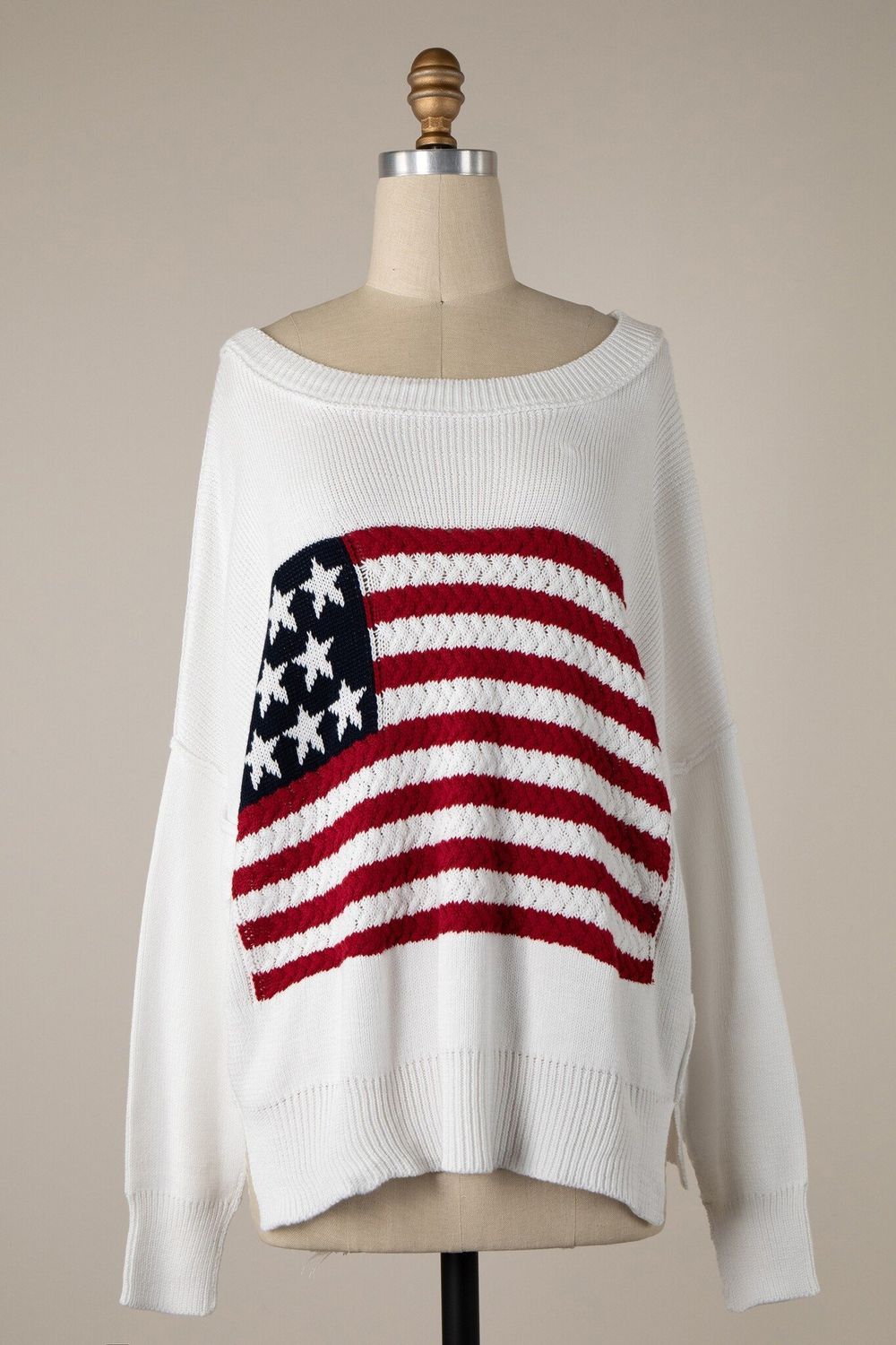 American Flag Sweater, Color: White, Size: XSmall/Small