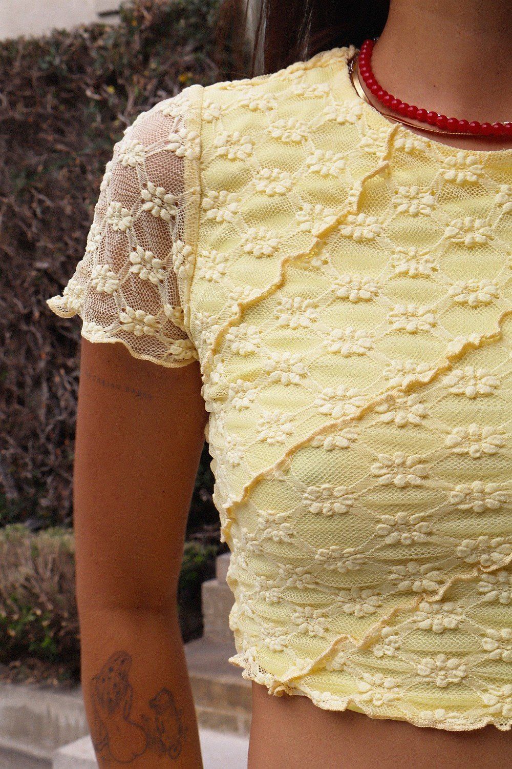 Lace Lettuce Hem Top, Color: Lemon Drop, Size: XSmall