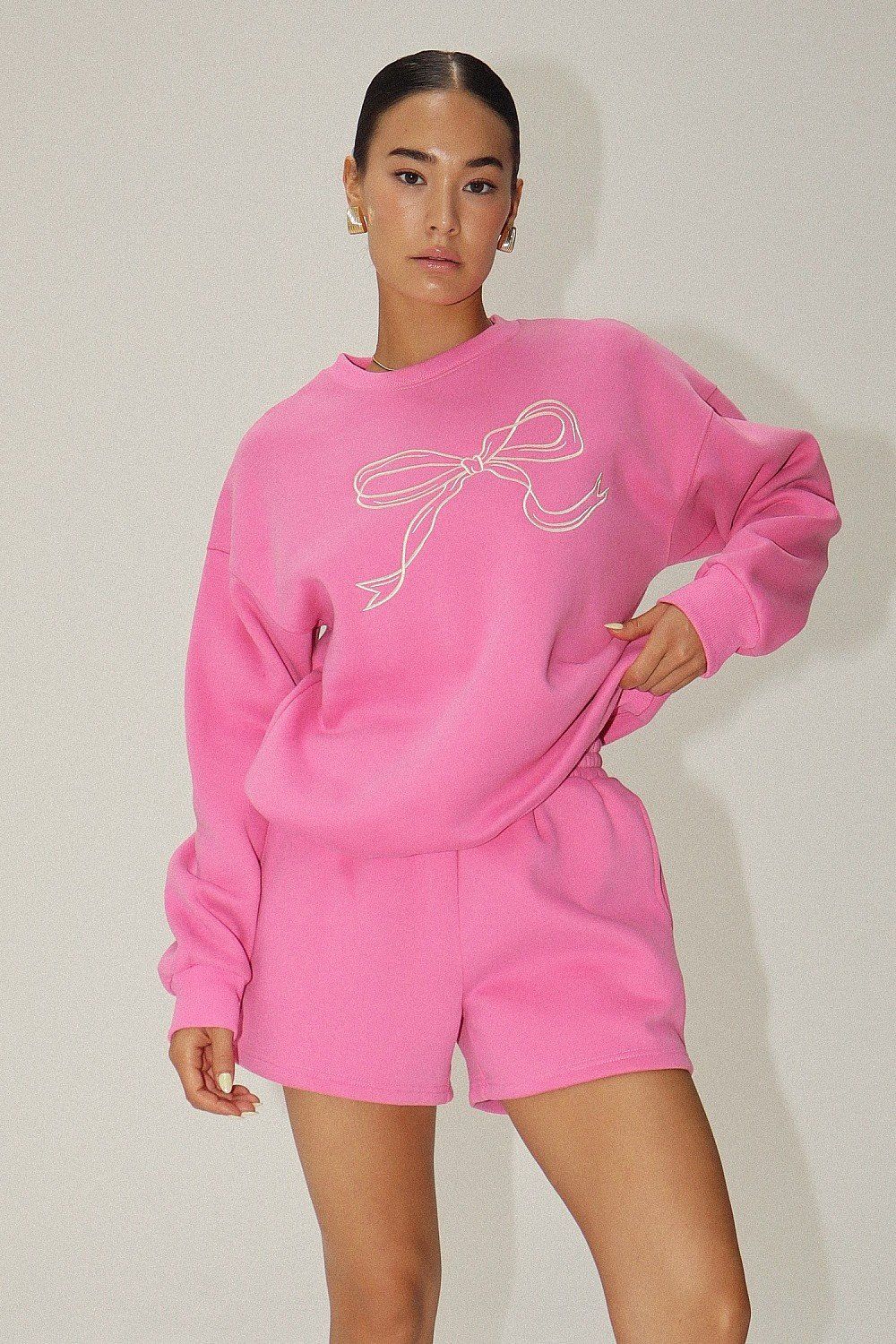 Embroidery Bow Sweatshirt, Color: Ballet Pink, Size: XSmall