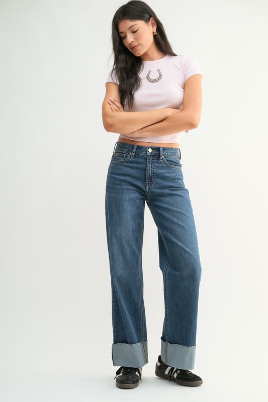 Cuffed Palazzo Jeans