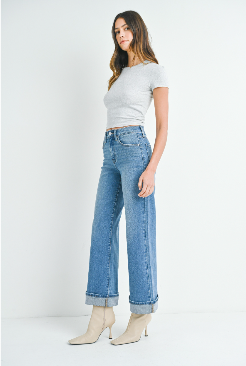 Cuffed Palazzo Jeans, Color: Medium, Size: 24