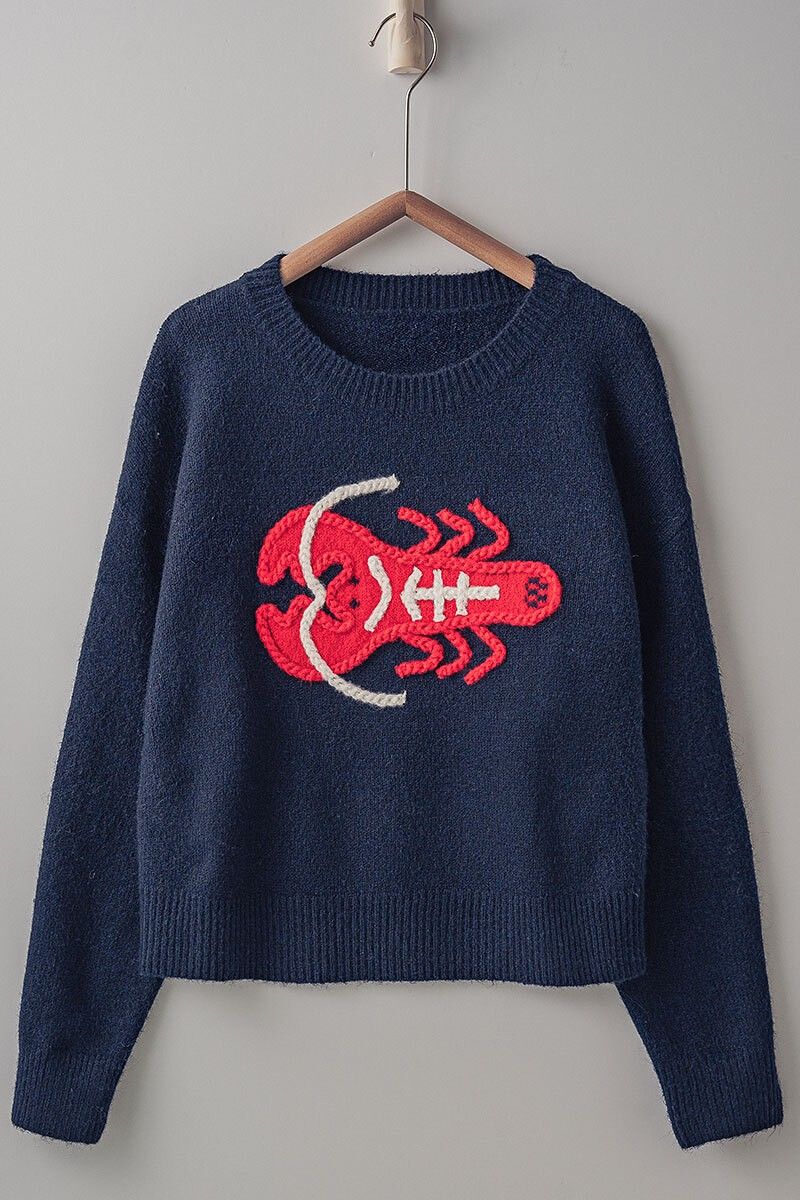 Lobster Knit Sweater, Color: Navy, Size: Medium/Large
