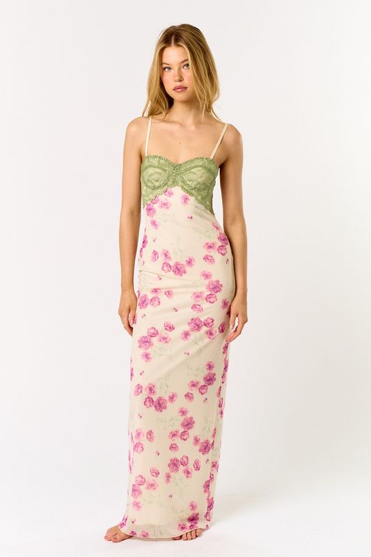 Lace Mesh Mix Maxi Dress