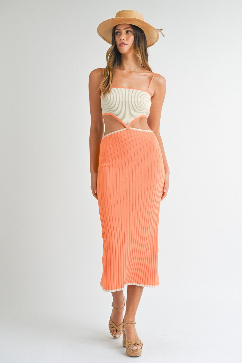 Ribbed Knit Color Block Cut Out Dress