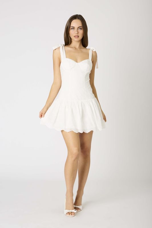 Shoulder Tie Eyelet Dress