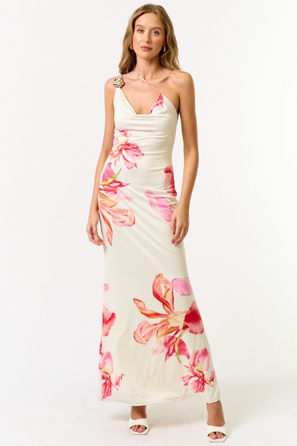 Cowl Neck Asymmetrical Maxi Dress