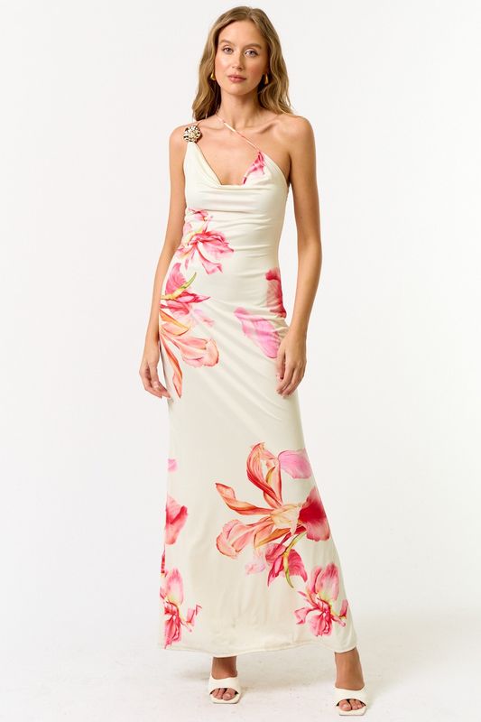 Cowl Neck Asymmetrical Maxi Dress