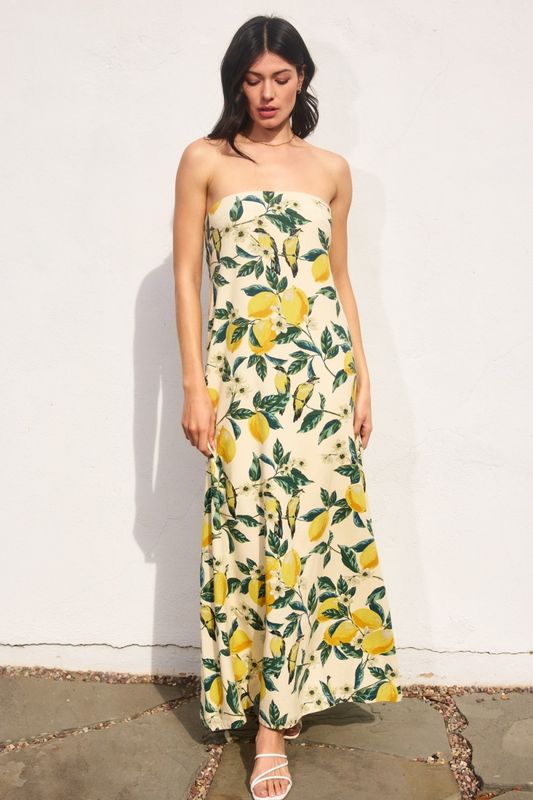 Vintage Lemonade Strapless Tie Maxi Dress