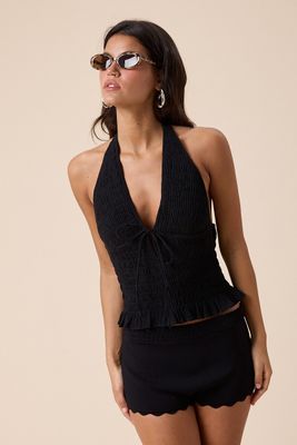Halter V-Neck Open Back Tie Top