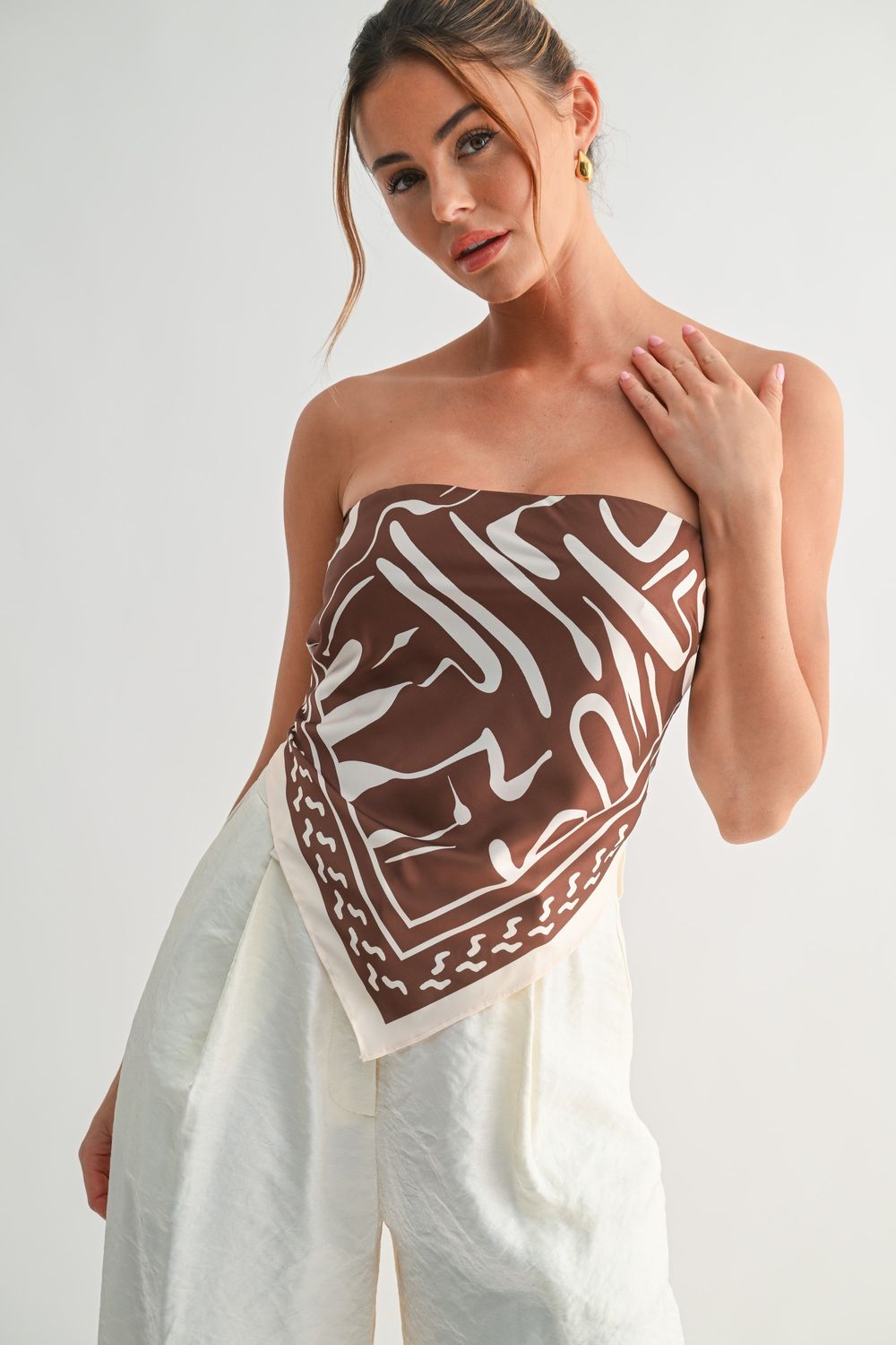 Strapless Scarf Print Top