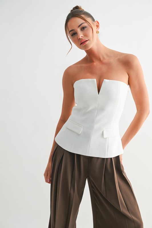 Strapless V-Cut Front Pocket Top
