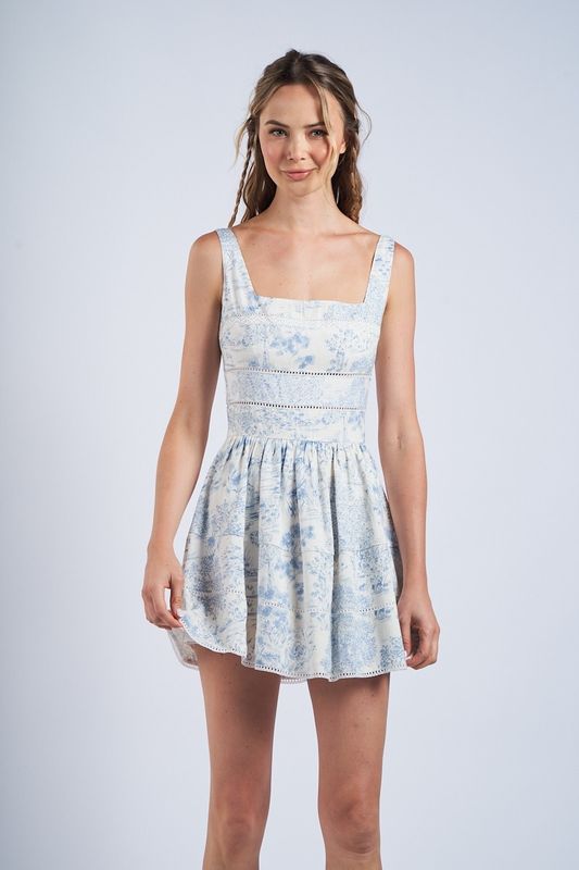Square Neck Lace Trim Mini Dress