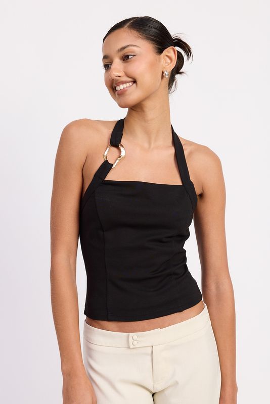 Square Neck Metal Hardware Halter Top