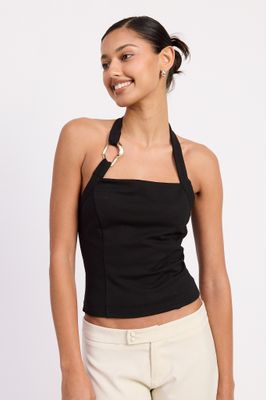 Square Neck Metal Hardware Halter Top