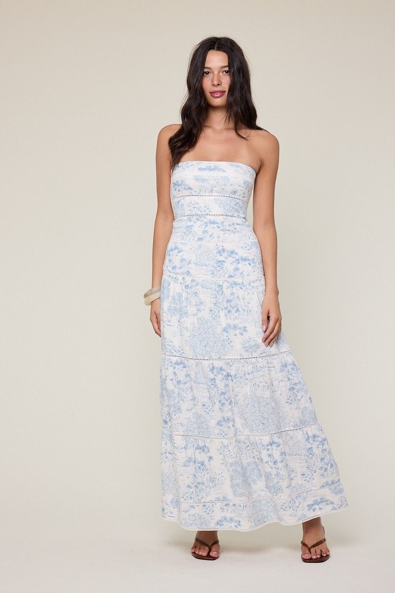 Tiered Lace Trim Tube Maxi Dress