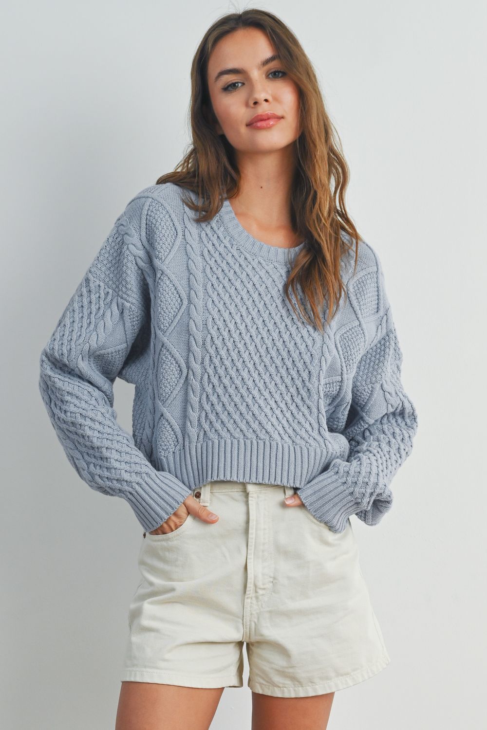Cropped Cable Knit Sweater