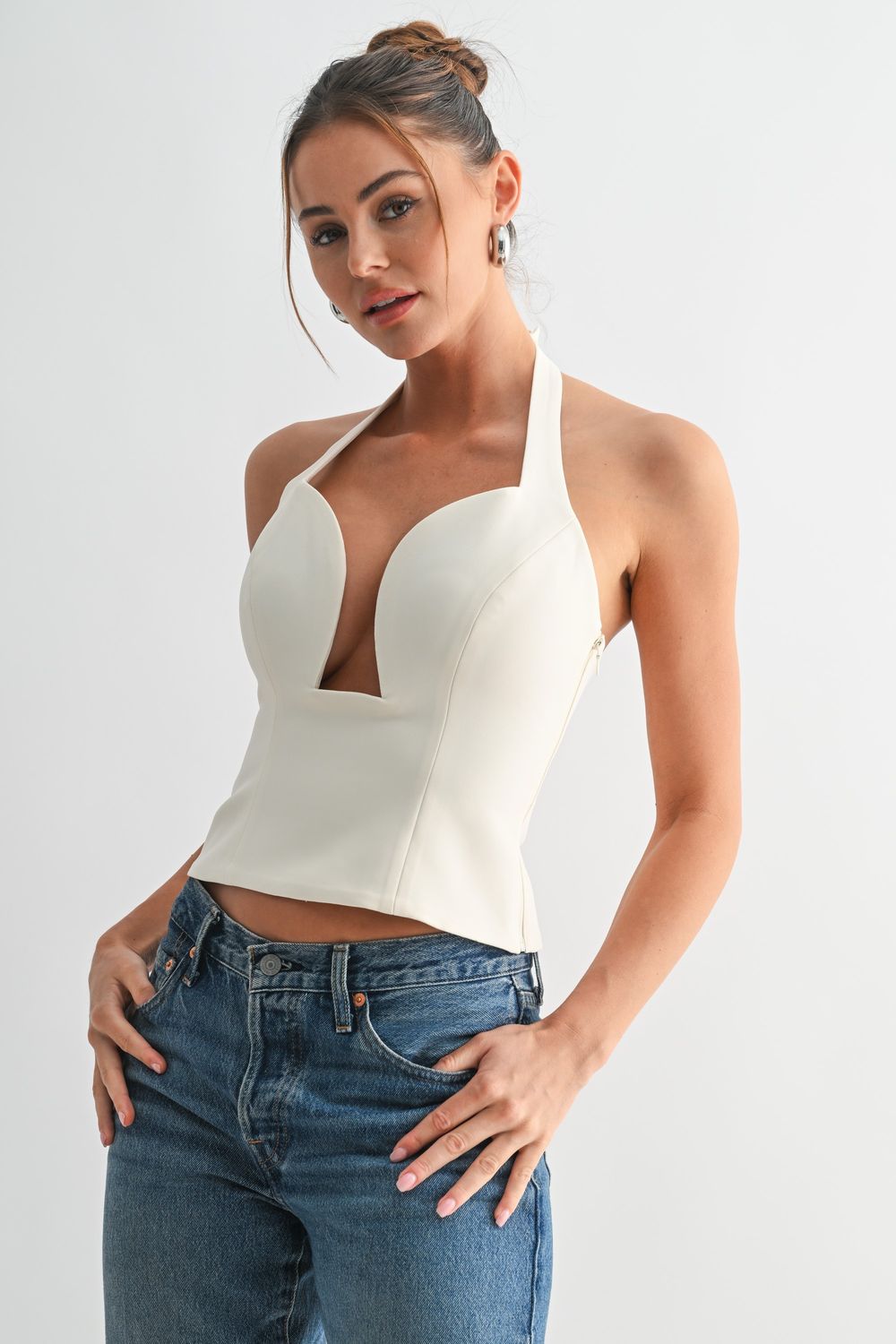 Plunge Front Halter Top