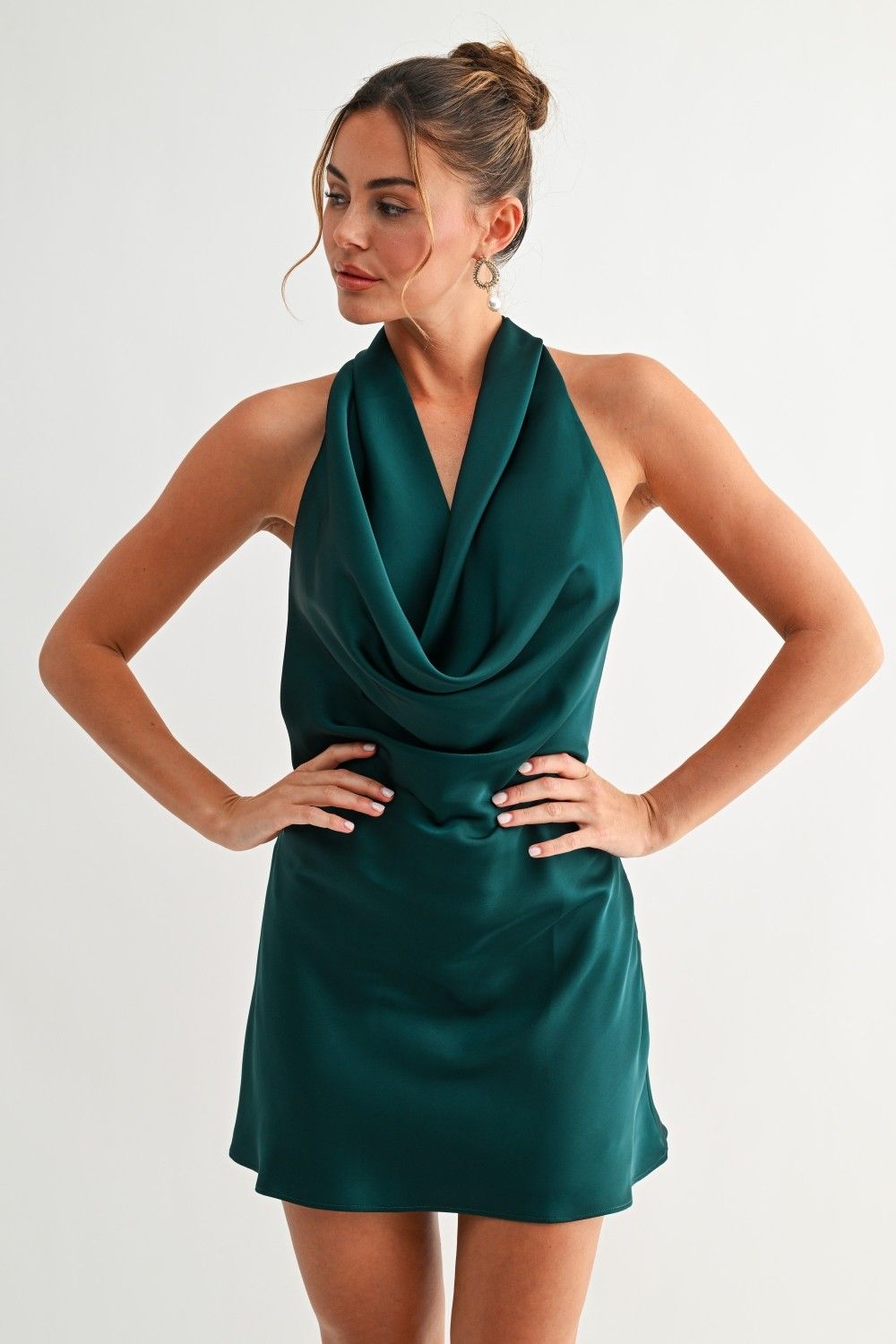 Satin Drape Halter Mini Dress