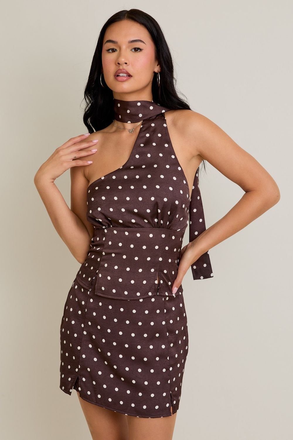 Wrap Halter Neck Polka Dot Top