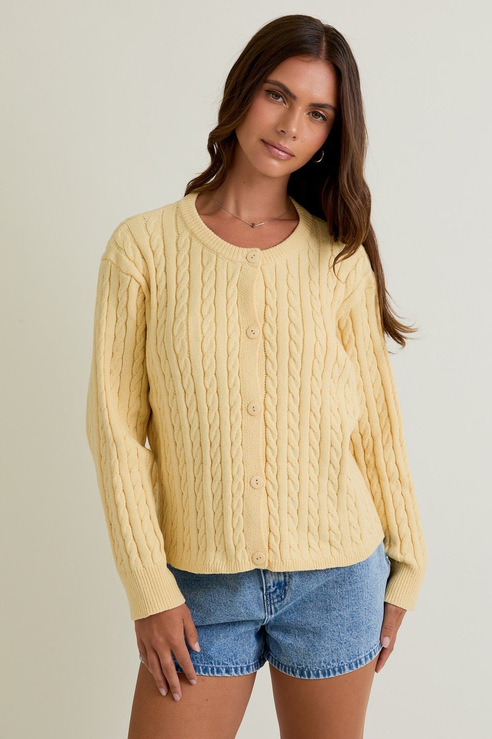 Crew Neck Cable Cardigan