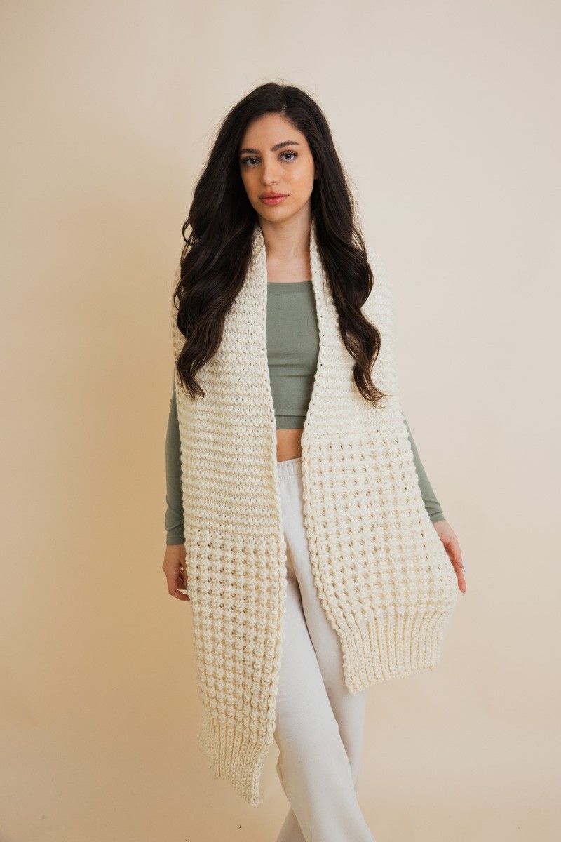 Waffle Knit Scarf, Color: Ivory
