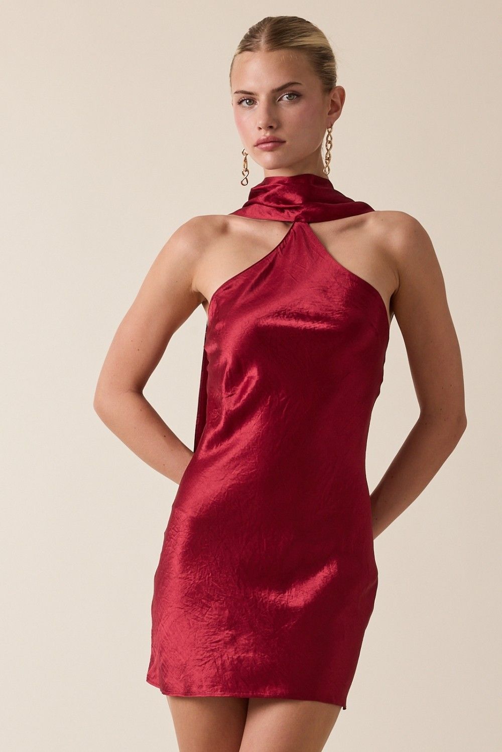 Gleam Scarf Dress, Color: Ruby, Size: Small