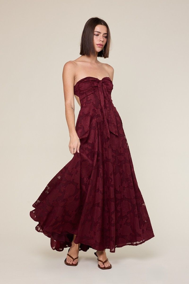 Floral Embossed Maxi Dress, Color: Plum, Size: Small