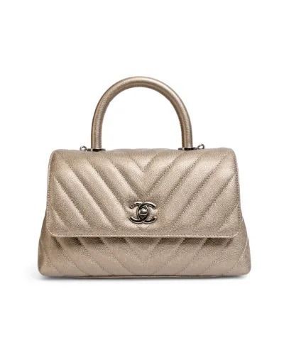 Chanel Mini Coco Handle Metallic Caviar Bronzo