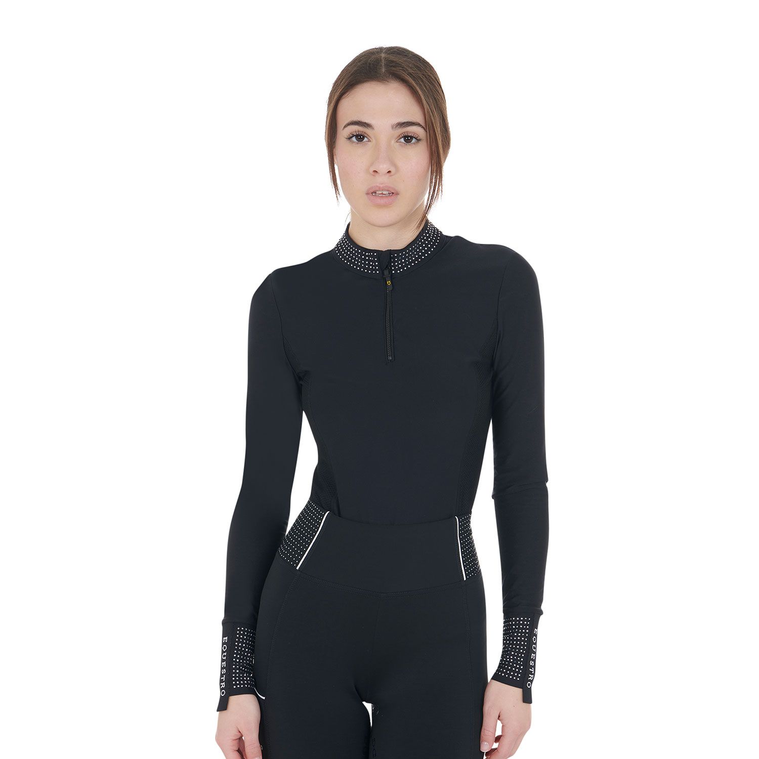 POLO DA DONNA TECNICA CON STRASS NERA EQUESTRO