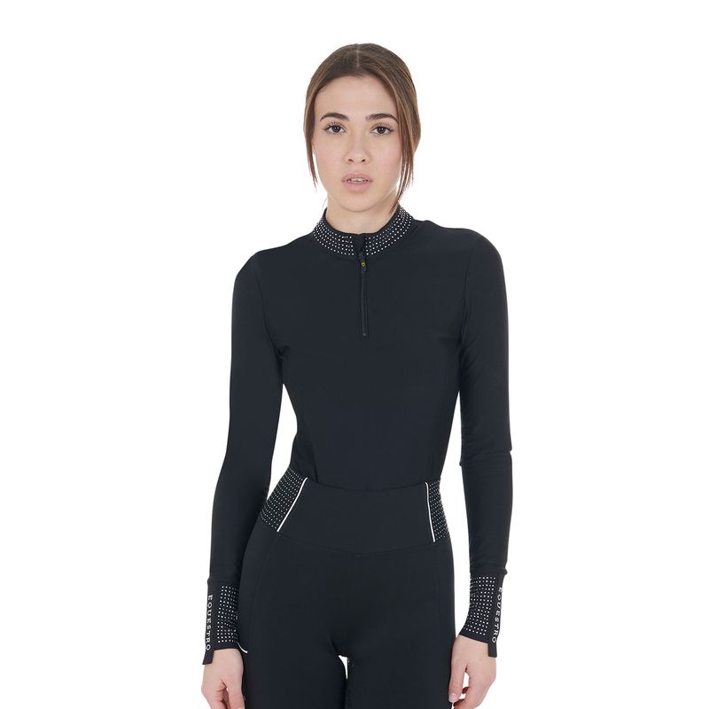 POLO DA DONNA TECNICA CON STRASS NERA EQUESTRO POLO DA DONNA TECNICA CON STRASS NERA EQUESTRO