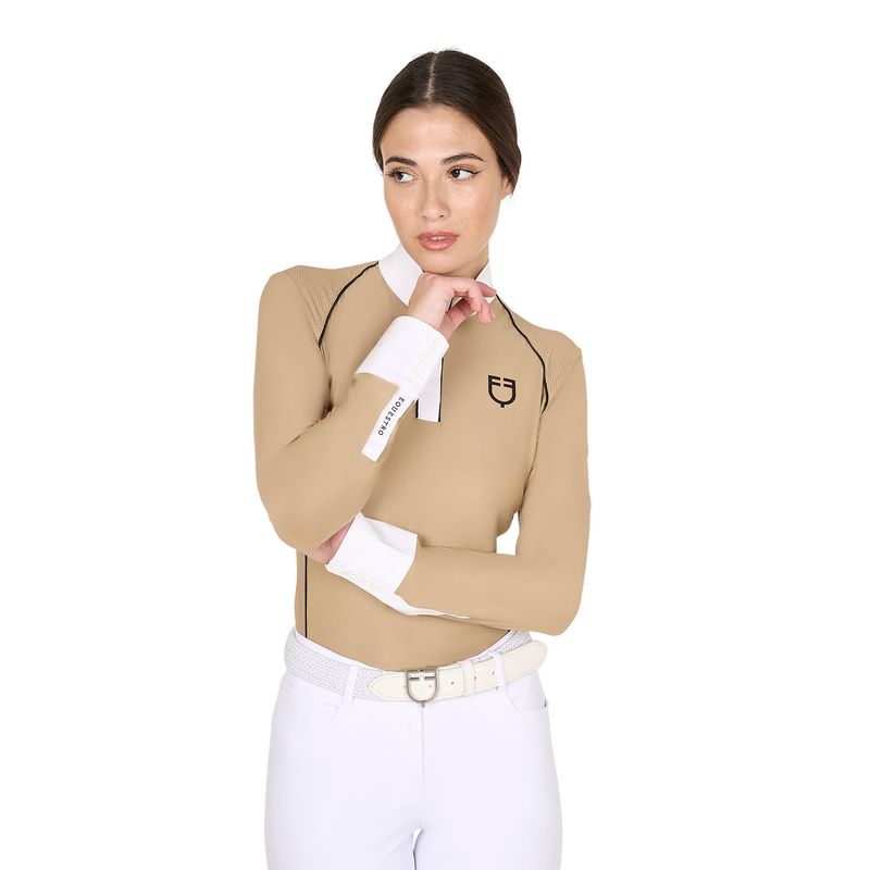 POLO DONNA DA CONCORSO CON INSERTI IN MESH BEIGE EQUESTRO