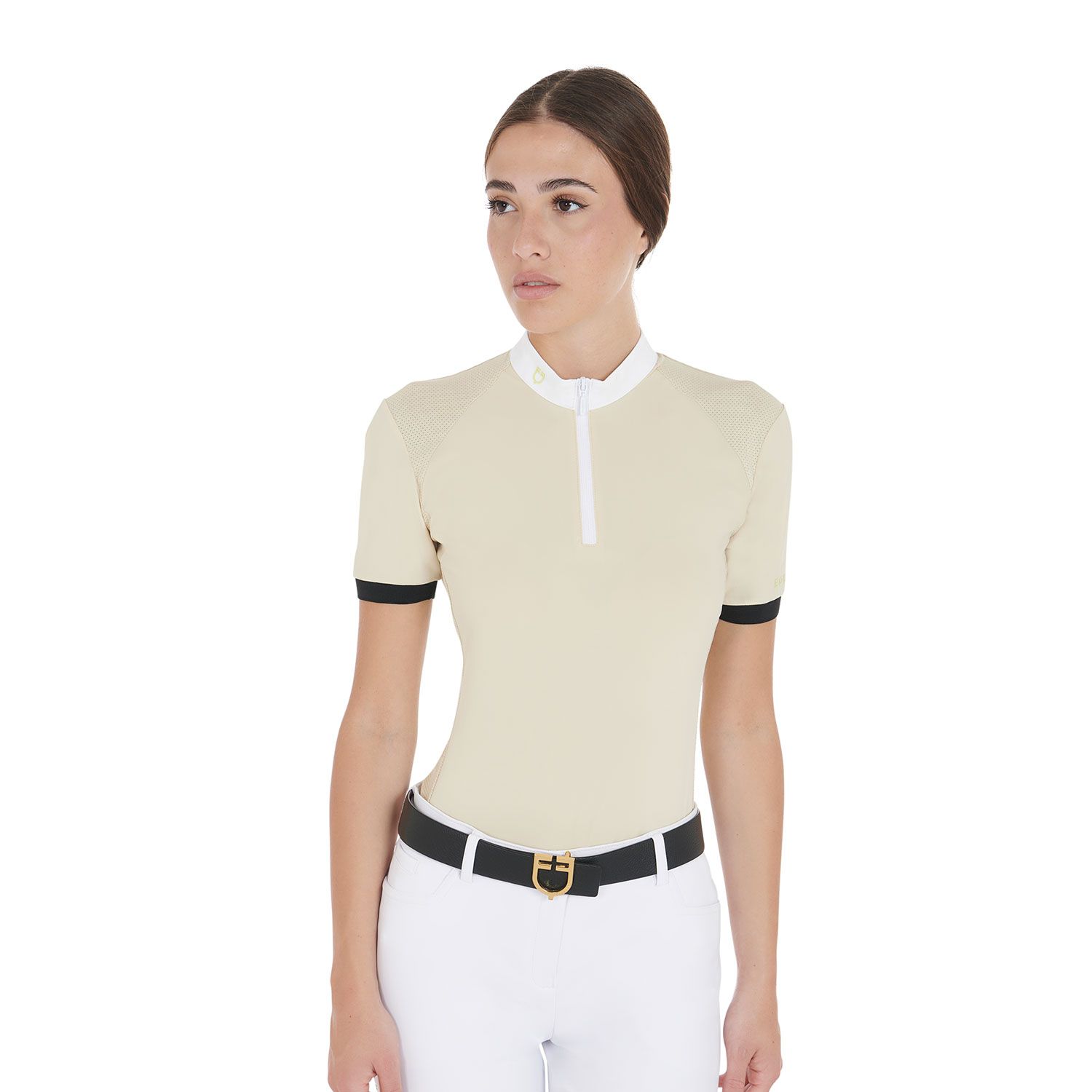POLO DONNA DA COMPETIZIONE BEIGE CON SPALLINI A CONTRASTO EQUESTRO