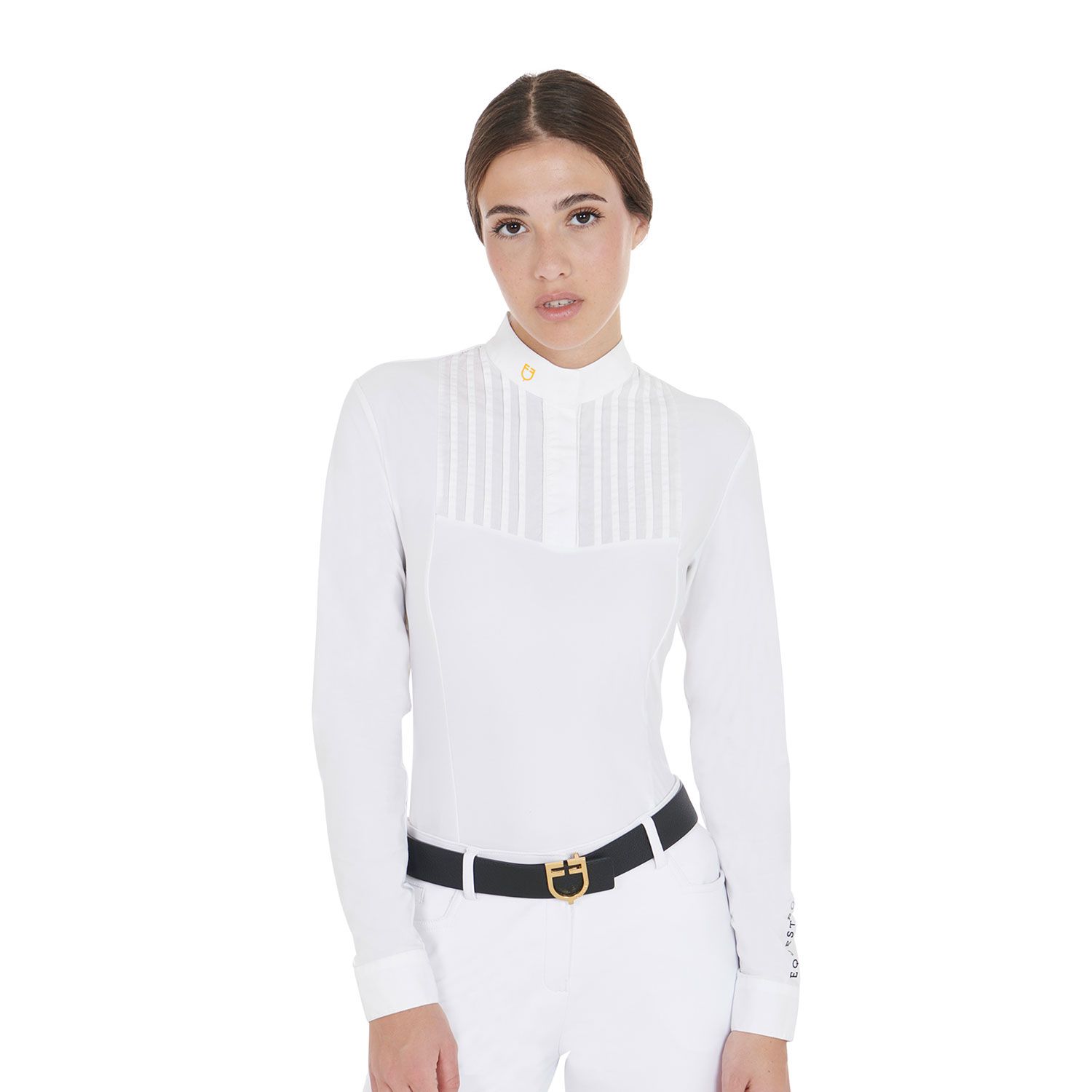 POLO DONNA DA CONCORSO MANICA LUNGA BIANCA PLISSETTATA EQUESTRO