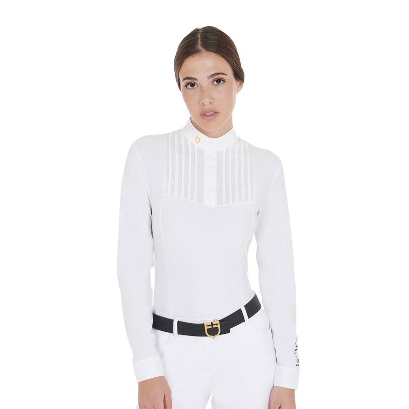 POLO DONNA DA CONCORSO MANICA LUNGA BIANCA PLISSETTATA EQUESTRO