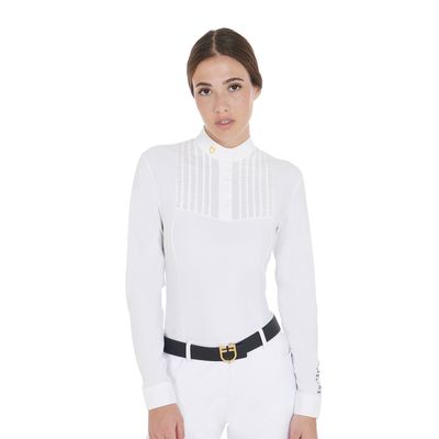 POLO DONNA DA CONCORSO MANICA LUNGA BIANCA PLISSETTATA EQUESTRO