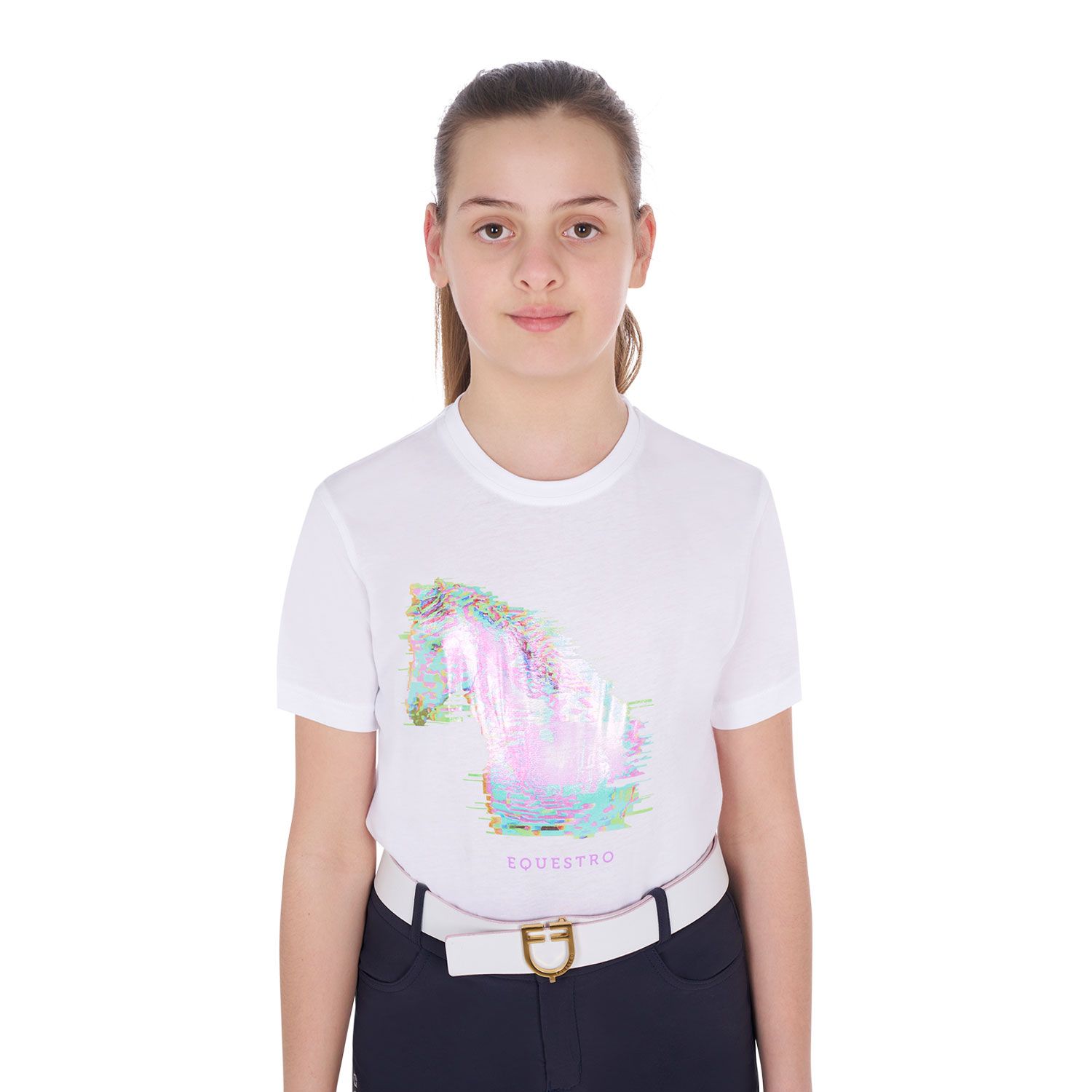 T-SHIRT BAMBINA BIANCA CAVALLO INTERFERENZA EQUESTRO