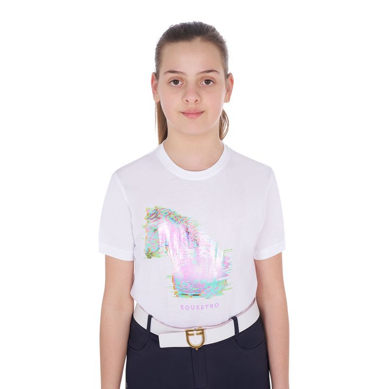 T-SHIRT BAMBINA BIANCA CAVALLO INTERFERENZA EQUESTRO