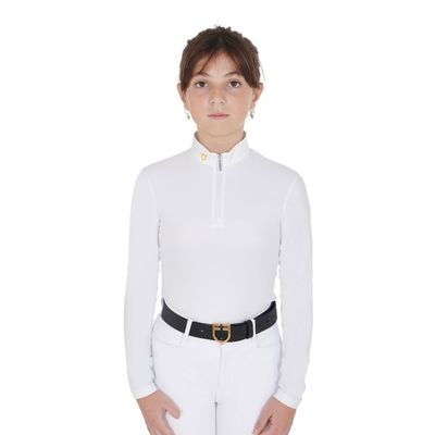 POLO BAMBINA BIANCA MANICA LUNGA FELPATA EQUESTRO POLO BAMBINA BIANCA MANICA LUNGA FELPATA EQUESTRO