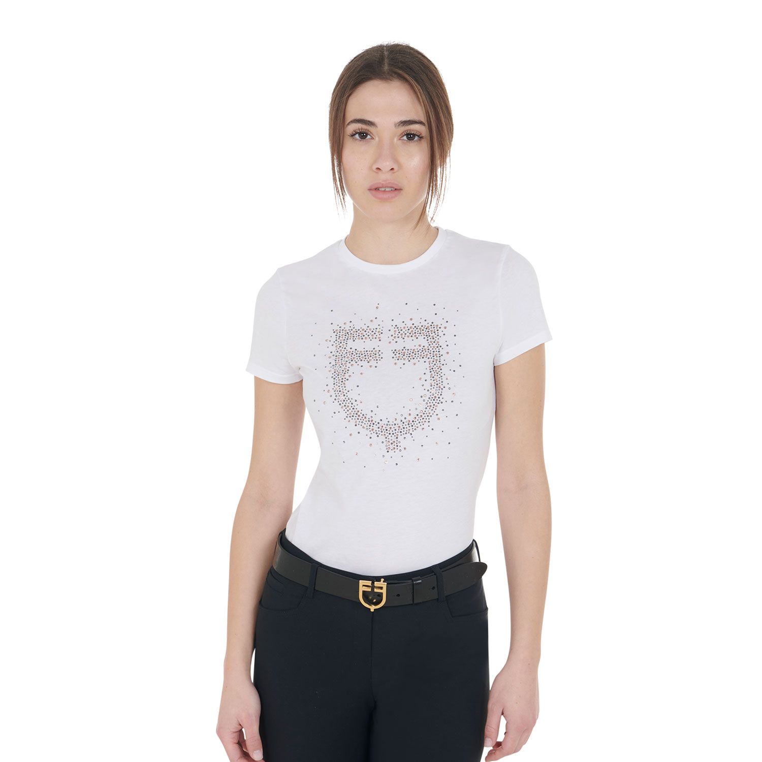 T SHIRT DONNA EQUESTRO CON STRASS ROSA