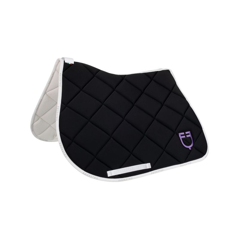 SET SOTTOSELLA E CUFFIA EQUESTRO CON LOGO MULTICOLOR NERO/LILLA