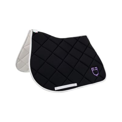 SET SOTTOSELLA E CUFFIA EQUESTRO CON LOGO MULTICOLOR NERO/LILLA